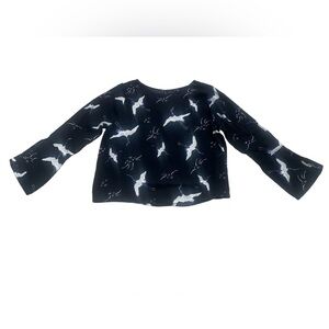 George Black Crane Bird Print Bell Sleeve Blouse Top XL